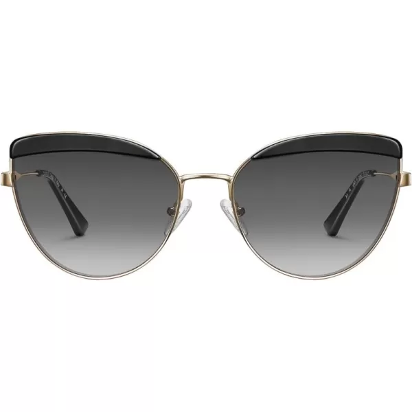 CARFIA Matal Acetate Cateye Polarized Sunglasses for Women UV Protection CA5382Black Frame Gradient Grey Lens