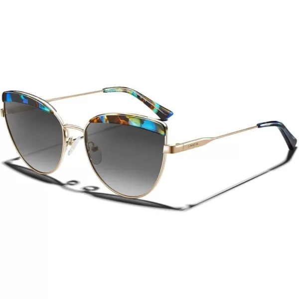 CARFIA Matal Acetate Cateye Polarized Sunglasses for Women UV Protection CA5382Blue Tortoise Frame Gradient Grey Lens