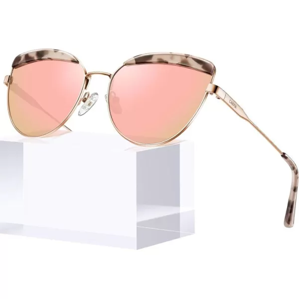 CARFIA Matal Acetate Cateye Polarized Sunglasses for Women UV Protection CA5382Pink Mirrored Lens