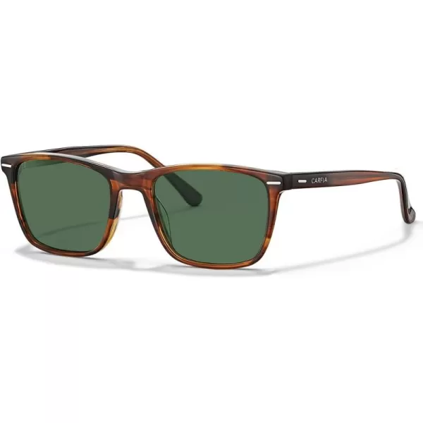CARFIA Polarized Sunglasses for Men UV Protection Lightweight Acetate Rectangle Unique Color Driving Glasses1 Stripe Frame Green Lenses