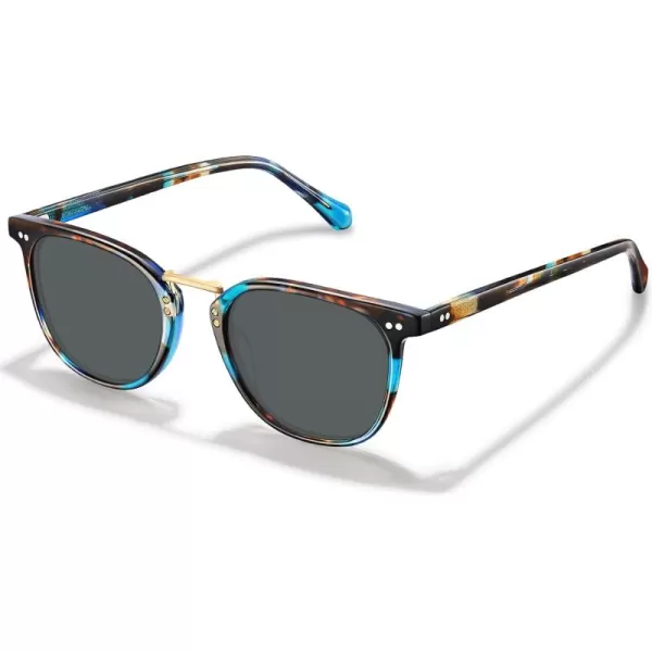 CARFIA Small Polarized Sunglasses for Women Handcrafted Acetate Frame Fashion Retro Sun Glasses CA50152 Blue Tortoise Frame Grey Lens
