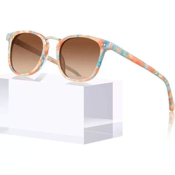 CARFIA Small Polarized Sunglasses for Women Handcrafted Acetate Frame Fashion Retro Sun Glasses CA50155 Orange Blue Frame Brown Gradient Lens