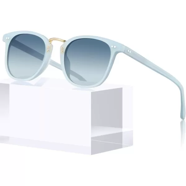 CARFIA Small Polarized Sunglasses for Women Handcrafted Acetate Frame Fashion Retro Sun Glasses CA50157 Blue Hetian Jade Frame Blue Gradient Lens