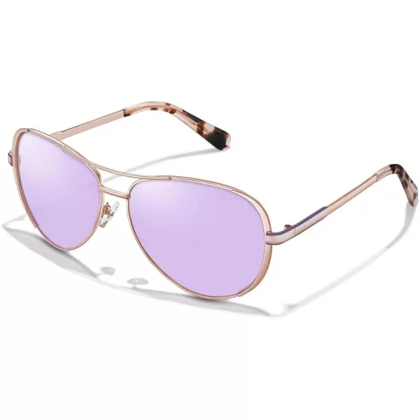 CARFIA Trendy Retro Polarized Sunglasses for Women UV Protection Classic Pilot Sun glasses CA5388A5 Purple Mirror