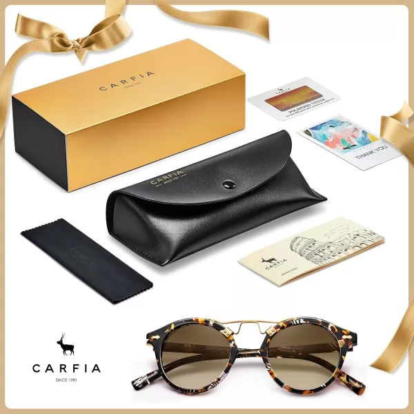 CARFIA Small Acetate Polarized Sunglasses for Women UV Protection Retro Double Bridge Eyewear Metal Brow Round Sunnies