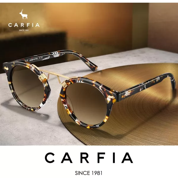 CARFIA Small Acetate Polarized Sunglasses for Women UV Protection Retro Double Bridge Eyewear Metal Brow Round Sunnies