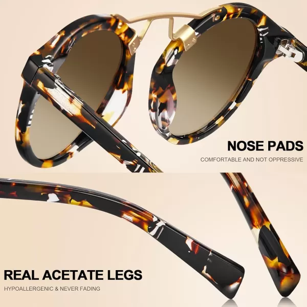 CARFIA Small Acetate Polarized Sunglasses for Women UV Protection Retro Double Bridge Eyewear Metal Brow Round Sunnies