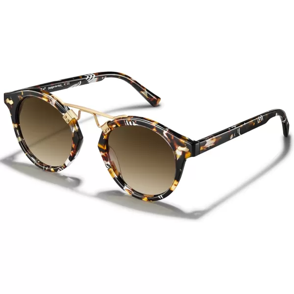 CARFIA Small Acetate Polarized Sunglasses for Women UV Protection Retro Double Bridge Eyewear Metal Brow Round Sunnies