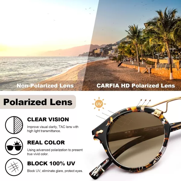 CARFIA Small Acetate Polarized Sunglasses for Women UV Protection Retro Double Bridge Eyewear Metal Brow Round Sunnies