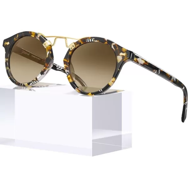 CARFIA Small Acetate Polarized Sunglasses for Women UV Protection Retro Double Bridge Eyewear Metal Brow Round Sunnies