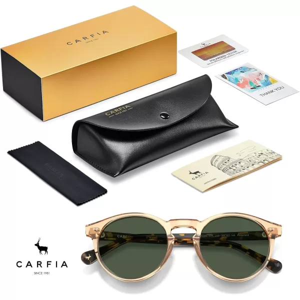 CARFIA Acetate Vintage Round Polarized Sunglasses for Men UV400 Lenses Handcrafted Frame1light Yellow Frame Green Lenses