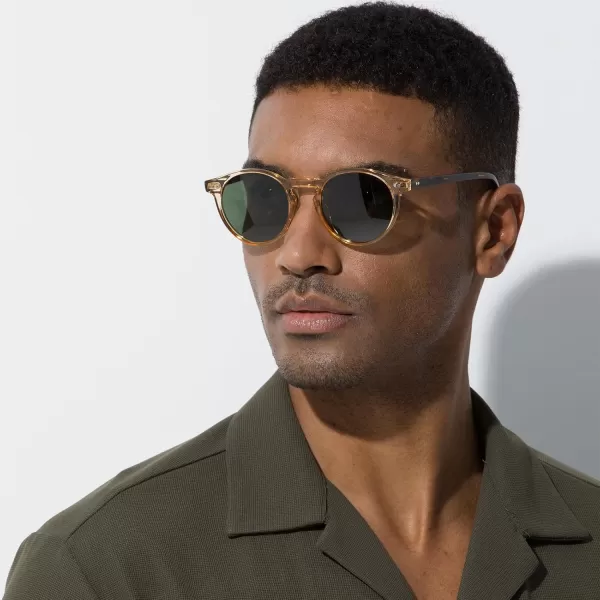 CARFIA Acetate Vintage Round Polarized Sunglasses for Men UV400 Lenses Handcrafted Frame1light Yellow Frame Green Lenses