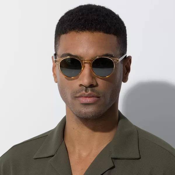 CARFIA Acetate Vintage Round Polarized Sunglasses for Men UV400 Lenses Handcrafted Frame1light Yellow Frame Green Lenses