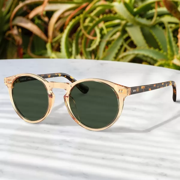 CARFIA Acetate Vintage Round Polarized Sunglasses for Men UV400 Lenses Handcrafted Frame1light Yellow Frame Green Lenses