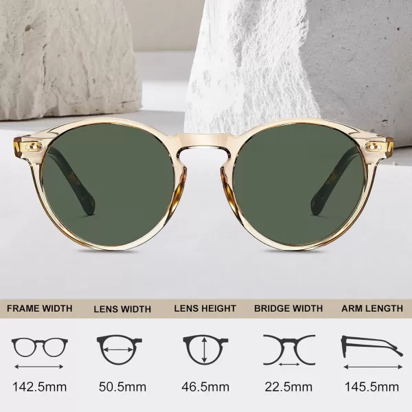 CARFIA Acetate Vintage Round Polarized Sunglasses for Men UV400 Lenses Handcrafted Frame1light Yellow Frame Green Lenses