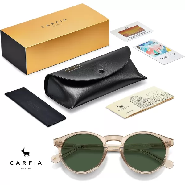 CARFIA Acetate Vintage Round Polarized Sunglasses for Men UV400 Lenses Handcrafted Frame2light Coffe Frame