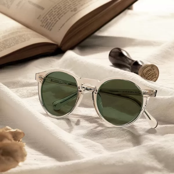 CARFIA Acetate Vintage Round Polarized Sunglasses for Men UV400 Lenses Handcrafted Frame2light Coffe Frame