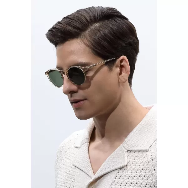CARFIA Acetate Vintage Round Polarized Sunglasses for Men UV400 Lenses Handcrafted Frame2light Coffe Frame