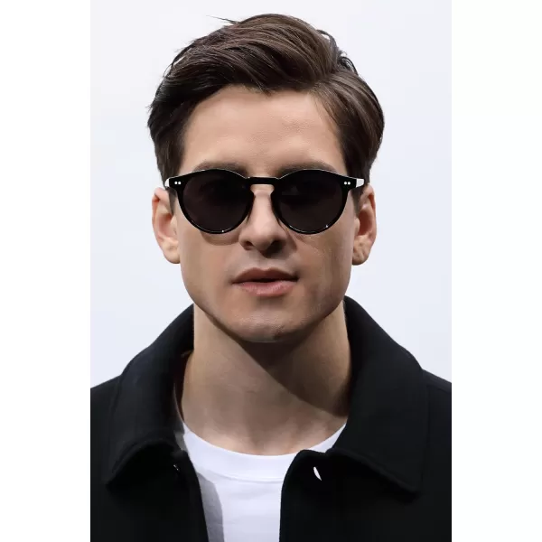 CARFIA Acetate Vintage Round Polarized Sunglasses for Men UV400 Lenses Handcrafted Frame3black Frame Grey Lens
