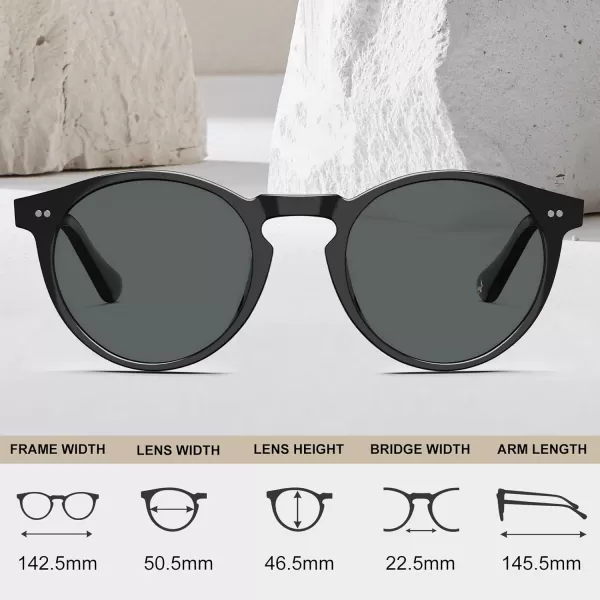 CARFIA Acetate Vintage Round Polarized Sunglasses for Men UV400 Lenses Handcrafted Frame3black Frame Grey Lens