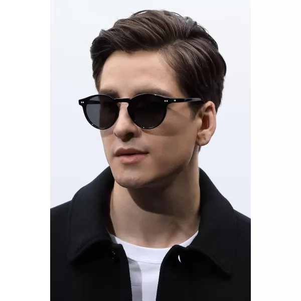 CARFIA Acetate Vintage Round Polarized Sunglasses for Men UV400 Lenses Handcrafted Frame3black Frame Grey Lens