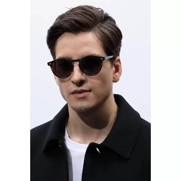 CARFIA Acetate Vintage Round Polarized Sunglasses for Men UV400 Lenses Handcrafted Frame4brown Tortoise Frame Grey Lens