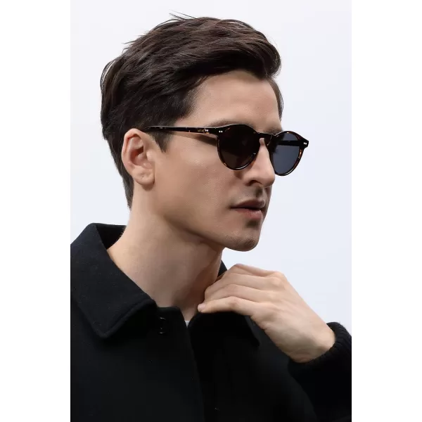CARFIA Acetate Vintage Round Polarized Sunglasses for Men UV400 Lenses Handcrafted Frame4brown Tortoise Frame Grey Lens