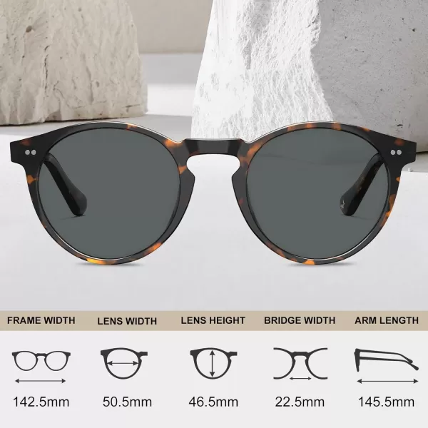 CARFIA Acetate Vintage Round Polarized Sunglasses for Men UV400 Lenses Handcrafted Frame4brown Tortoise Frame Grey Lens