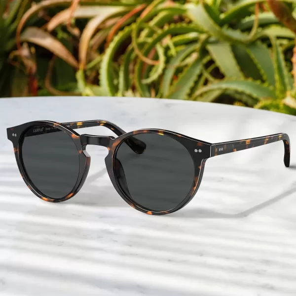 CARFIA Acetate Vintage Round Polarized Sunglasses for Men UV400 Lenses Handcrafted Frame4brown Tortoise Frame Grey Lens