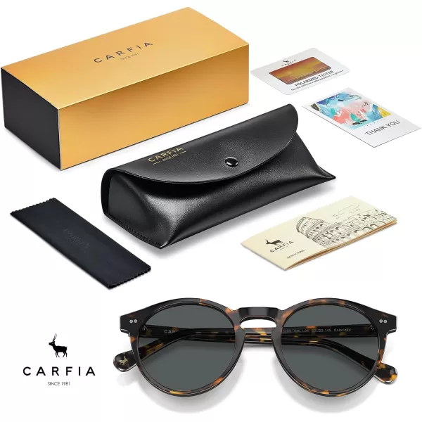 CARFIA Acetate Vintage Round Polarized Sunglasses for Men UV400 Lenses Handcrafted Frame4brown Tortoise Frame Grey Lens
