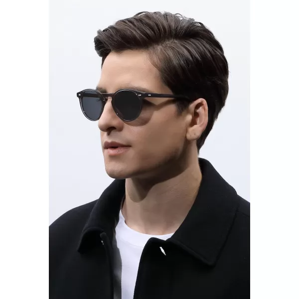 CARFIA Acetate Vintage Round Polarized Sunglasses for Men UV400 Lenses Handcrafted Frame5light Grey Frame Grey Lens