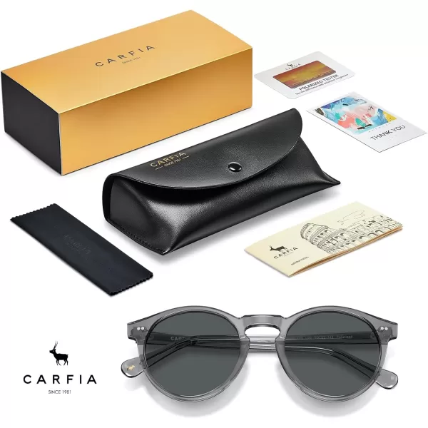 CARFIA Acetate Vintage Round Polarized Sunglasses for Men UV400 Lenses Handcrafted Frame5light Grey Frame Grey Lens