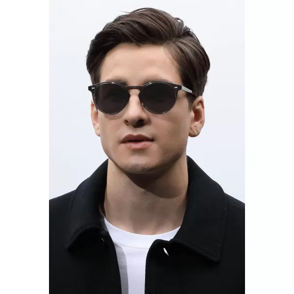 CARFIA Acetate Vintage Round Polarized Sunglasses for Men UV400 Lenses Handcrafted Frame5light Grey Frame Grey Lens