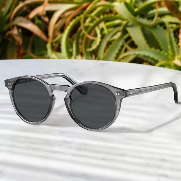 CARFIA Acetate Vintage Round Polarized Sunglasses for Men UV400 Lenses Handcrafted Frame5light Grey Frame Grey Lens