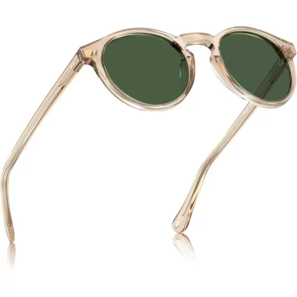 CARFIA Acetate Vintage Round Polarized Sunglasses for Men UV400 Lenses Handcrafted Frame2light Coffe Frame