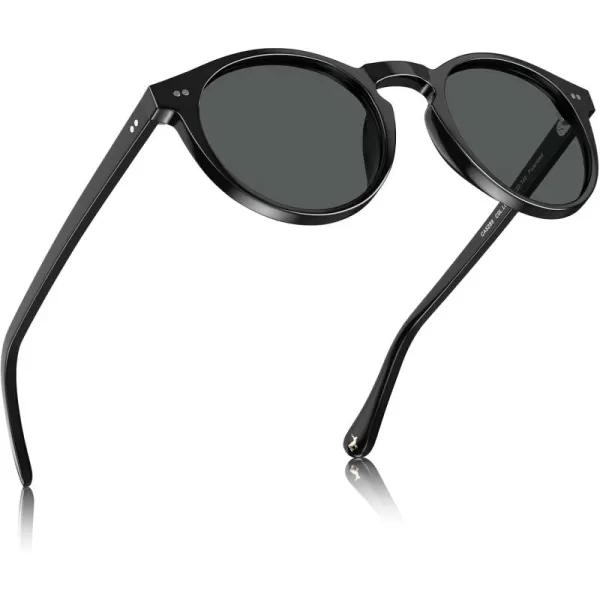 CARFIA Acetate Vintage Round Polarized Sunglasses for Men UV400 Lenses Handcrafted Frame3black Frame Grey Lens