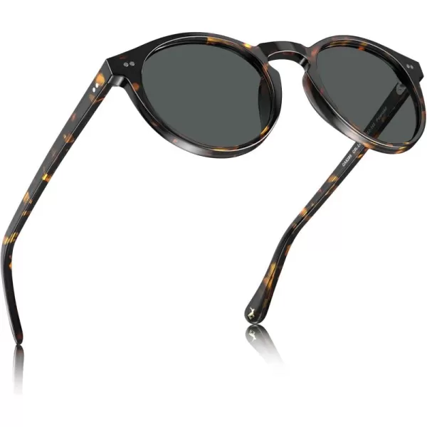 CARFIA Acetate Vintage Round Polarized Sunglasses for Men UV400 Lenses Handcrafted Frame4brown Tortoise Frame Grey Lens
