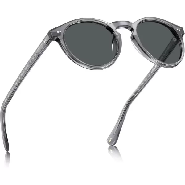 CARFIA Acetate Vintage Round Polarized Sunglasses for Men UV400 Lenses Handcrafted Frame5light Grey Frame Grey Lens