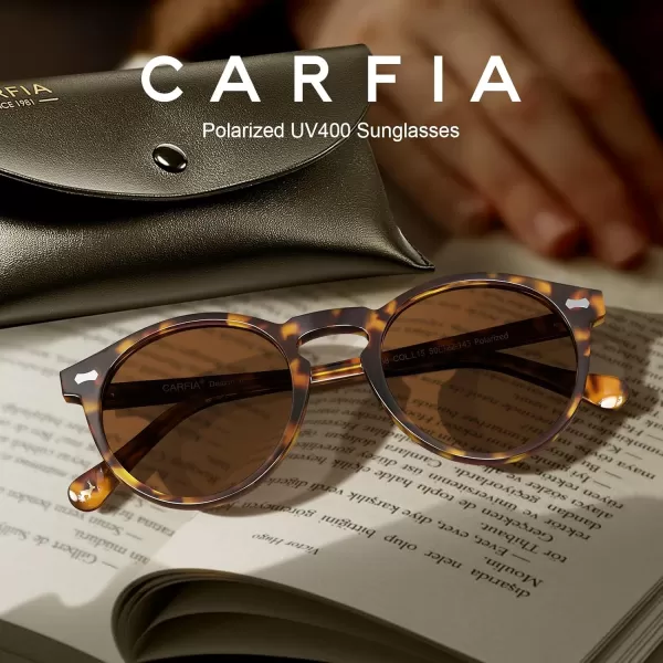 CARFIA Retro Round Polarized Sunglasses for Men Acetate Frame UV400 Driving Sun Glasses3 Yellow Tortoiseshell Frame Brown Lens