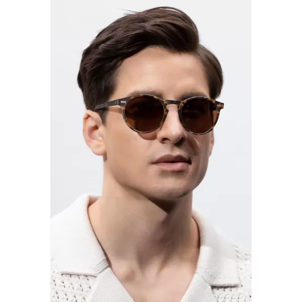 CARFIA Retro Round Polarized Sunglasses for Men Acetate Frame UV400 Driving Sun Glasses3 Yellow Tortoiseshell Frame Brown Lens