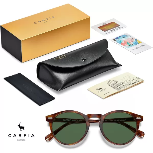 CARFIA Retro Round Polarized Sunglasses for Men Acetate Frame UV400 Driving Sun Glasses4 Brown Tortoiseshell Frame Green Lens