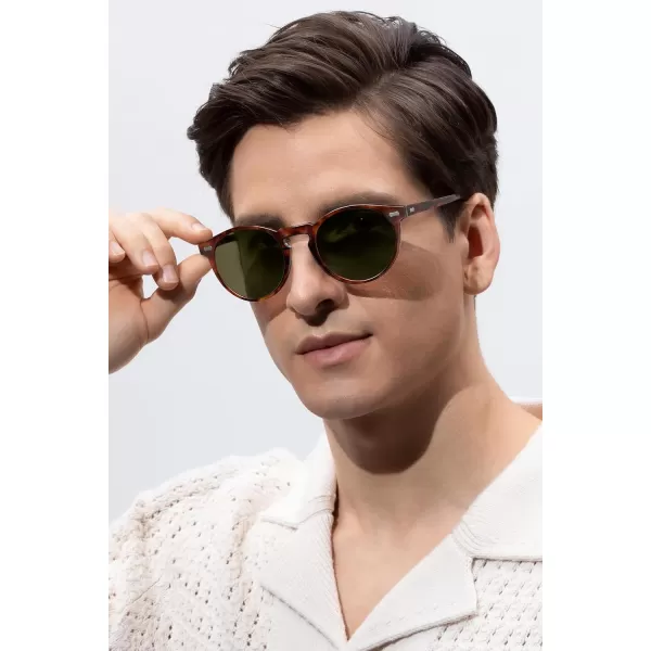 CARFIA Retro Round Polarized Sunglasses for Men Acetate Frame UV400 Driving Sun Glasses4 Brown Tortoiseshell Frame Green Lens