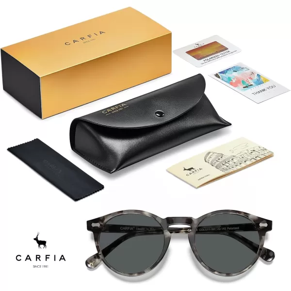CARFIA Retro Round Polarized Sunglasses for Men Acetate Frame UV400 Driving Sun Glasses5 Grey Tortoiseshell Frame Grey Lens