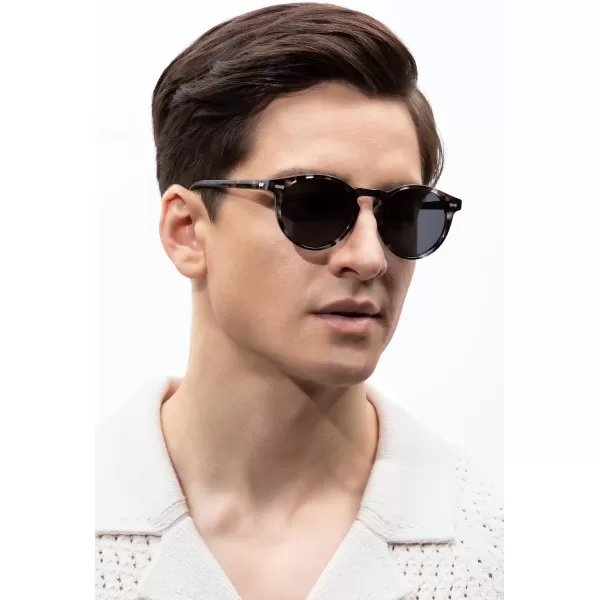 CARFIA Retro Round Polarized Sunglasses for Men Acetate Frame UV400 Driving Sun Glasses5 Grey Tortoiseshell Frame Grey Lens