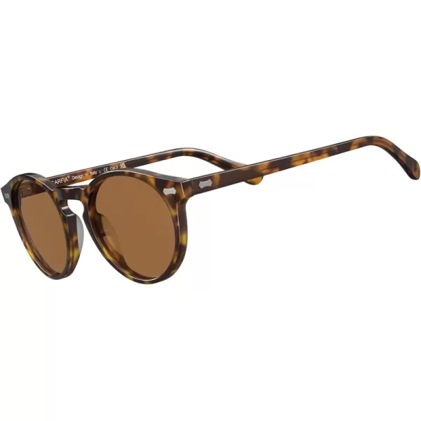 CARFIA Retro Round Polarized Sunglasses for Men Acetate Frame UV400 Driving Sun Glasses3 Yellow Tortoiseshell Frame Brown Lens