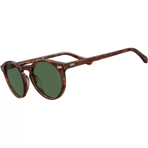 CARFIA Retro Round Polarized Sunglasses for Men Acetate Frame UV400 Driving Sun Glasses4 Brown Tortoiseshell Frame Green Lens