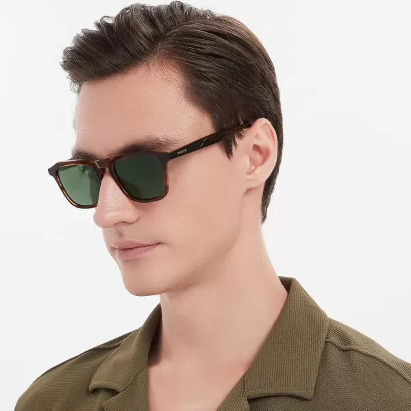CARFIA Acetate Polarized Mens Sunglasses UV Protection Retro Fashion Cool Glasses for Driving Golf Fishing CA53522 Striped Havana Frame Green Lens