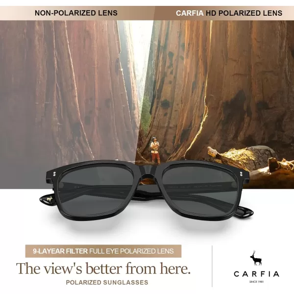 CARFIA Acetate Polarized Sunglasses for Men UV400 Protection Classic Retro Square Shades Driving Glasses2 Black Frame Grey Lens