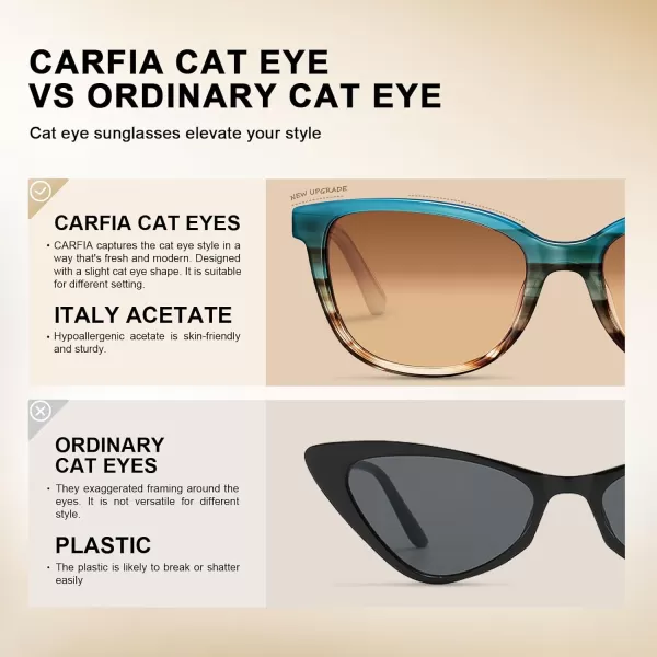 CARFIA Cat Eye Acetate Womens Polarized Sunglasses Small Face Trendy Shades UV Protection Hypoallergenic Handcrafted CA52871 Bluebrown Floral Frame Gradient Brown Lens
