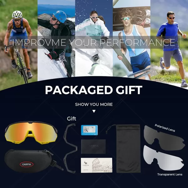 CARFIA Polarized Cycling Glasses Sport Sunglasses for Men 100 UV Blocking Goggles SunglassesYellow